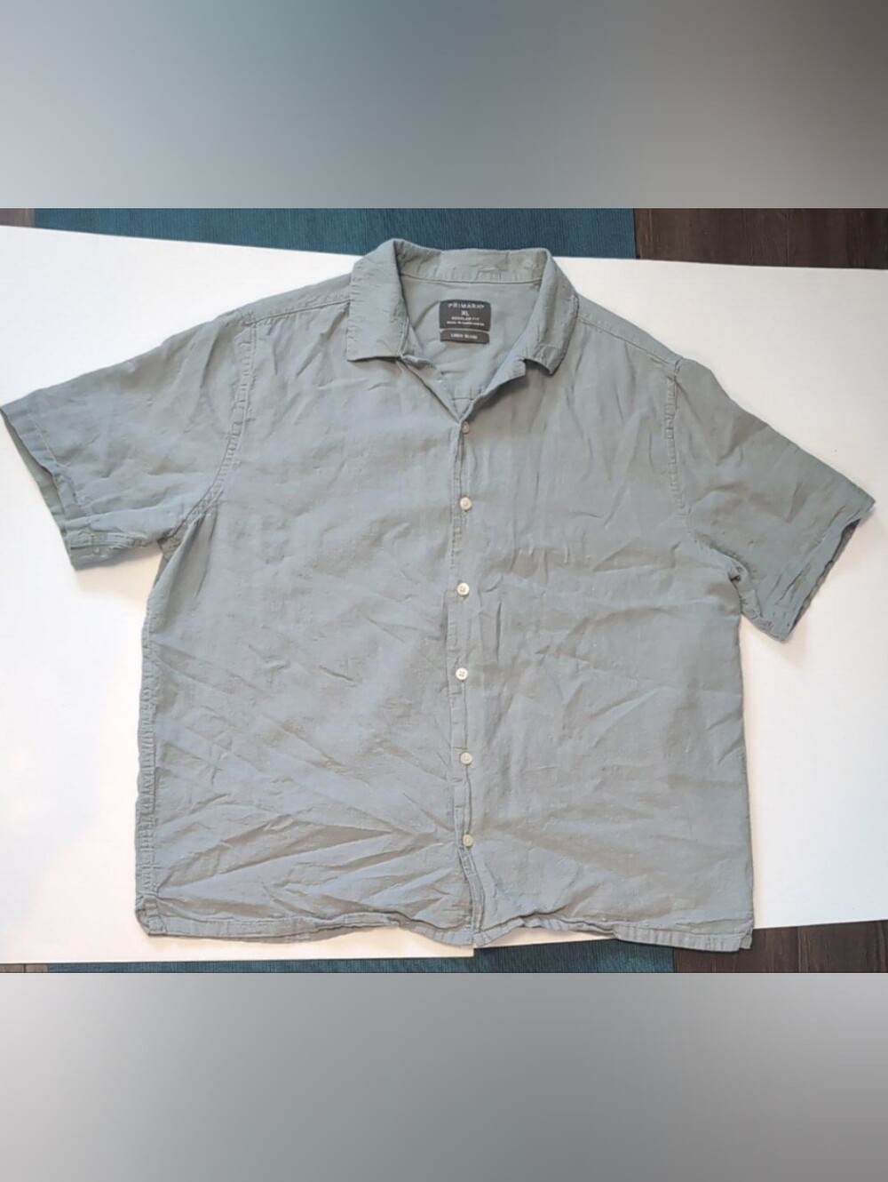 Men’s Primark Linen Blend Short Sleeve Button-Up Shirt - Sage Green Size XL